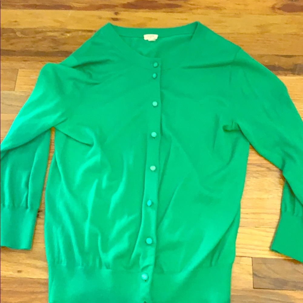 J Crew Green 3/4 Sleeve Cardigan, size Small